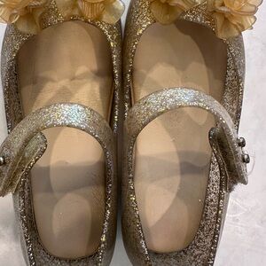 Glittery Gold Mini Melissa Toddler Shoes with Floral Accent